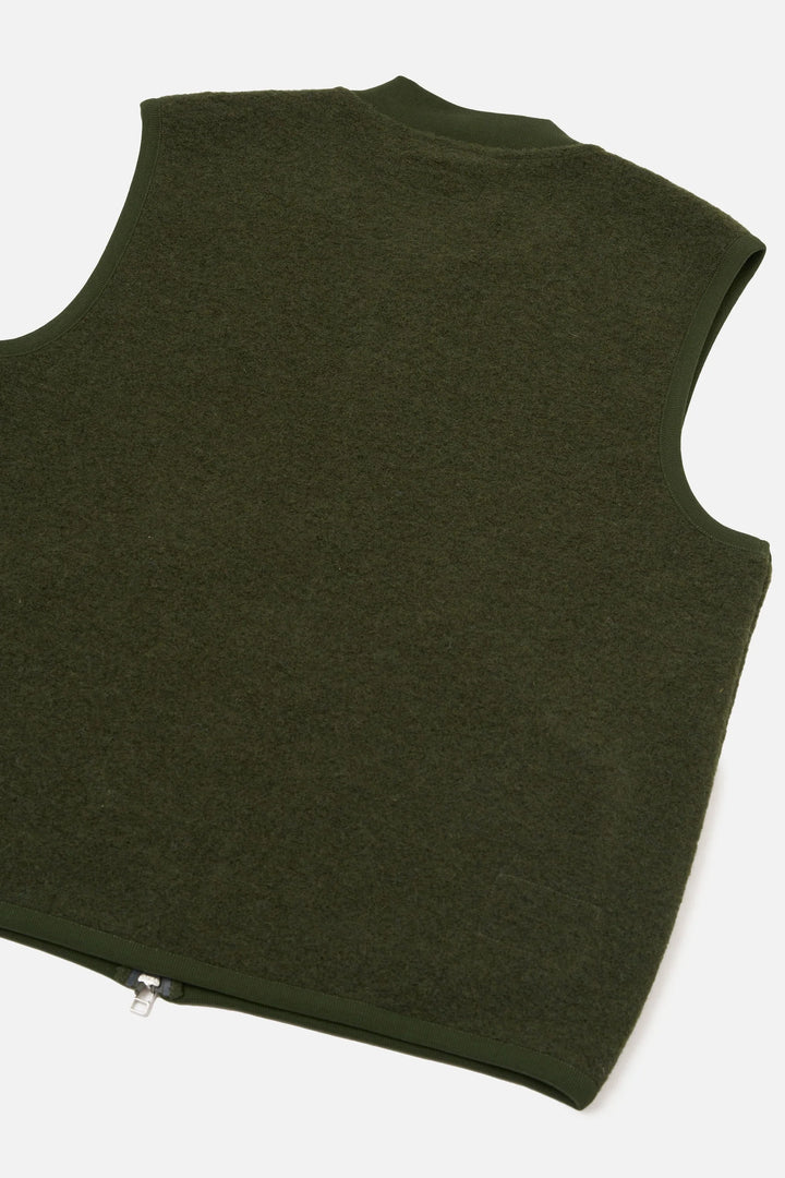 Zip Waistcoat - Olive Wool Fleece