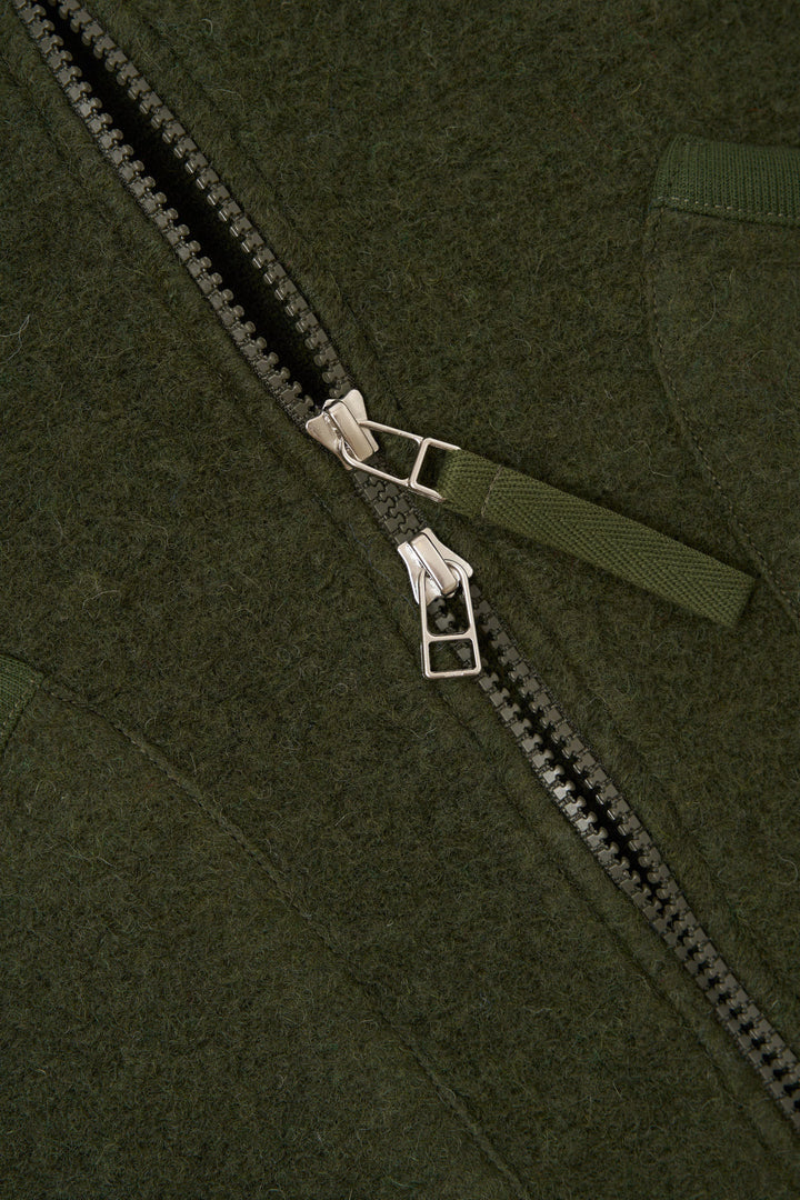 Zip Waistcoat - Olive Wool Fleece