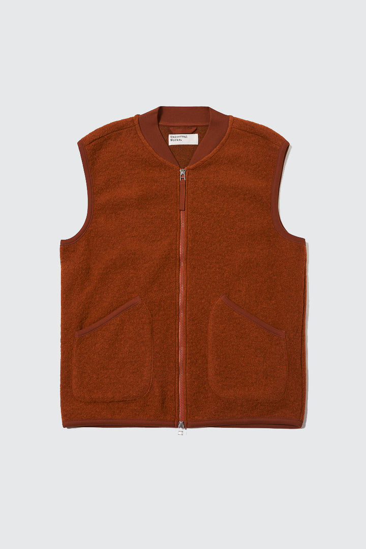 Zip Waistcoat - Rust Wool Fleece