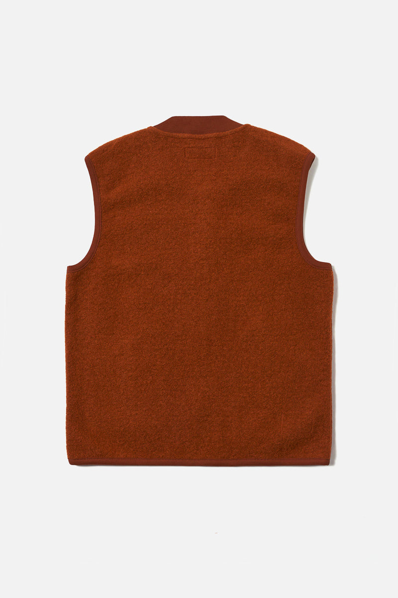 Zip Waistcoat - Rust Wool Fleece