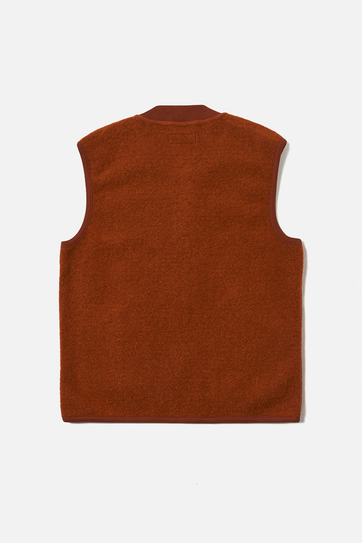Zip Waistcoat - Rust Wool Fleece