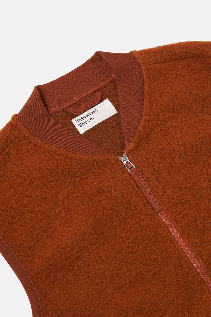 Zip Waistcoat - Rust Wool Fleece