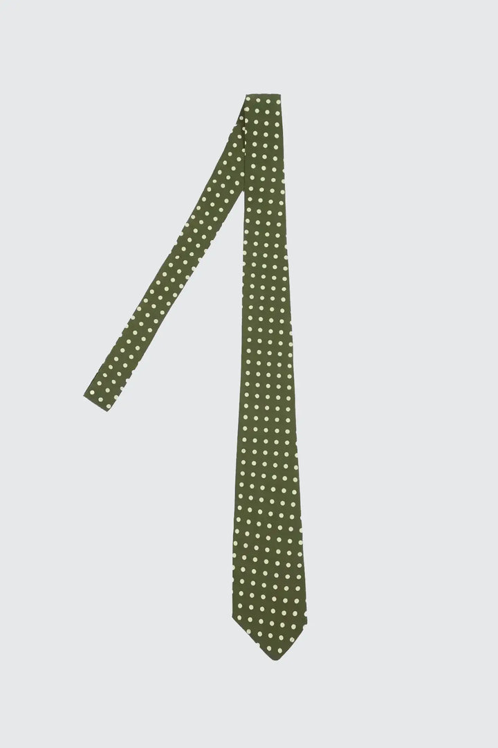 Tie - Olive Dot Print