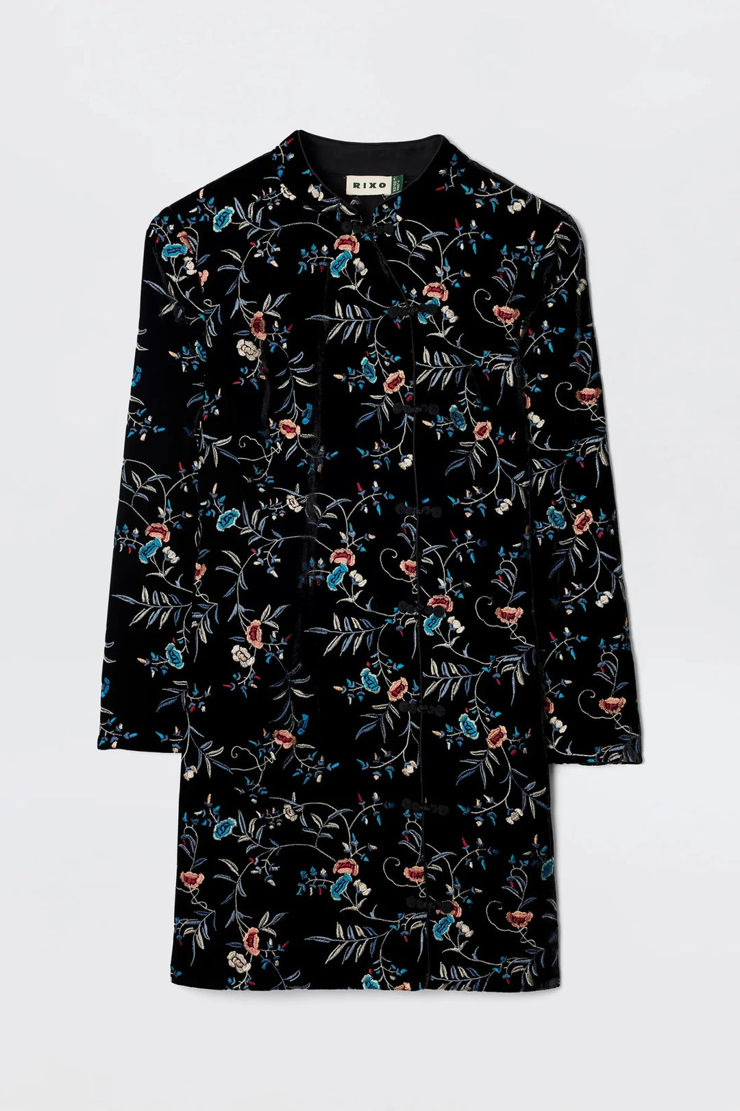 Delphina Mini Dress - Botanical Embroidery Black
