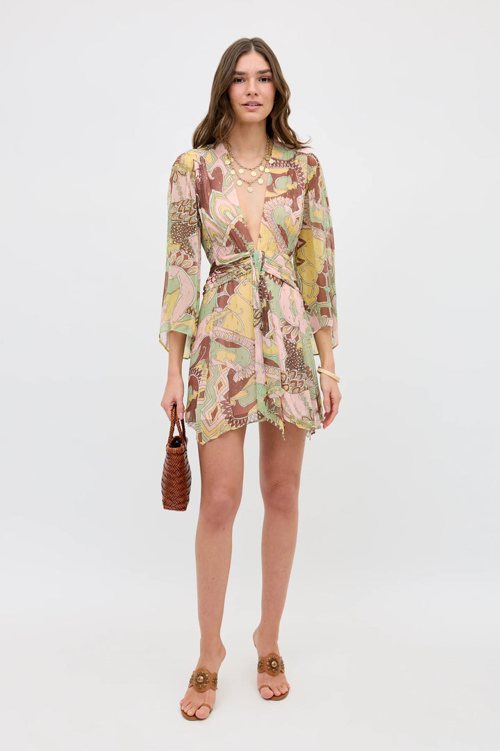 Clove Lurex Chiffon Mini Dress - Bianca Abstract Green