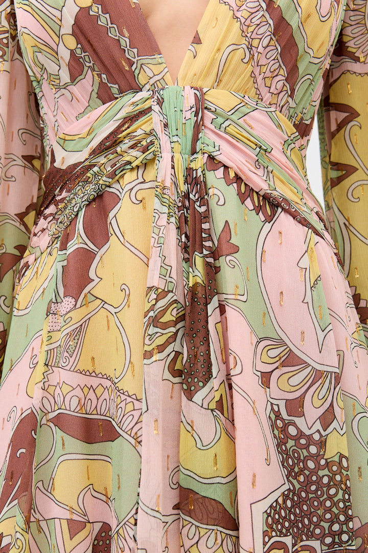 Clove Lurex Chiffon Mini Dress - Bianca Abstract Green