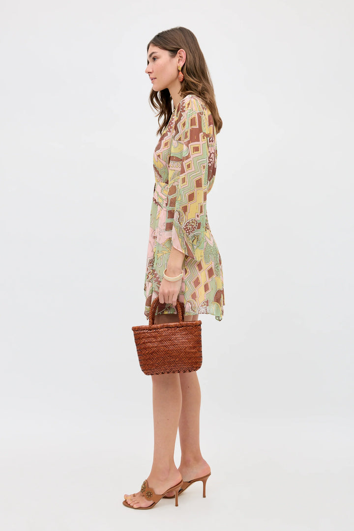 Clove Lurex Chiffon Mini Dress - Bianca Abstract Green
