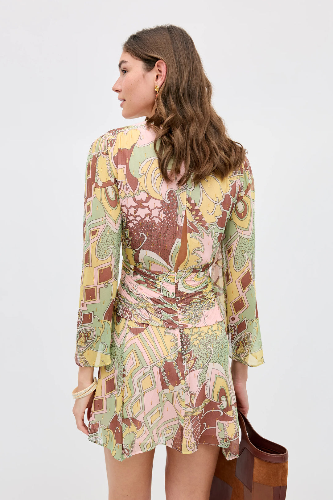 Clove Lurex Chiffon Mini Dress - Bianca Abstract Green
