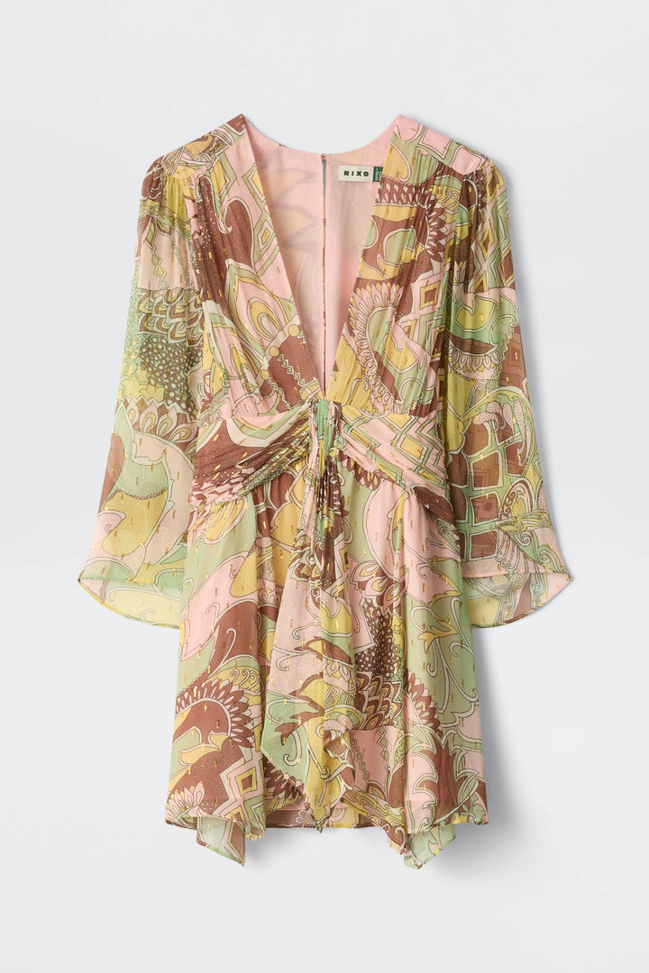 Clove Lurex Chiffon Mini Dress - Bianca Abstract Green