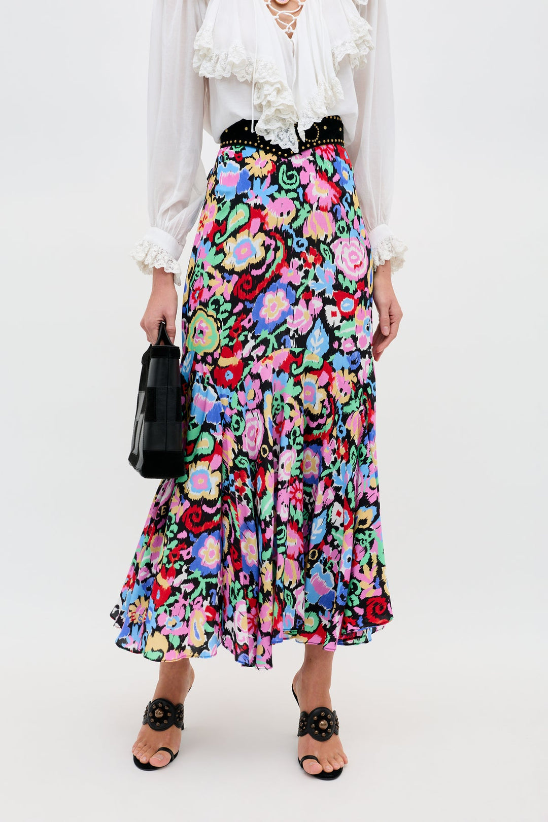 Libbie Midi Skirt - Ikat Bloom Charcoal - Frontiers Woman