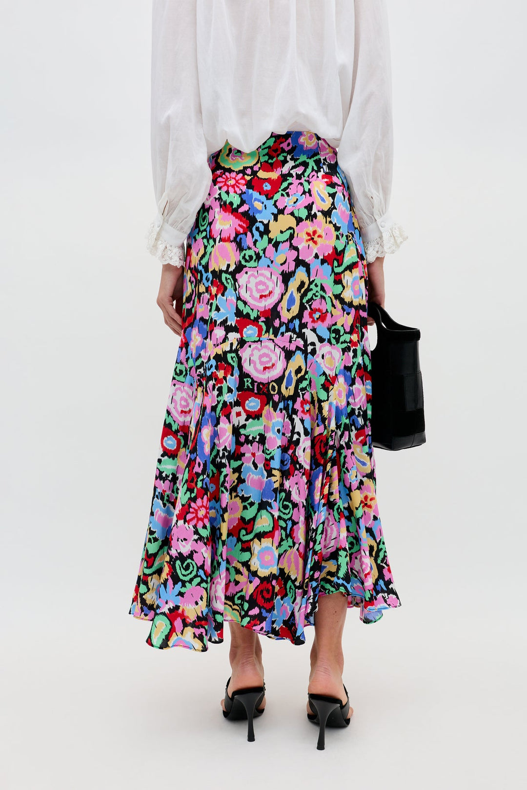 Libbie Midi Skirt - Ikat Bloom Charcoal - Frontiers Woman