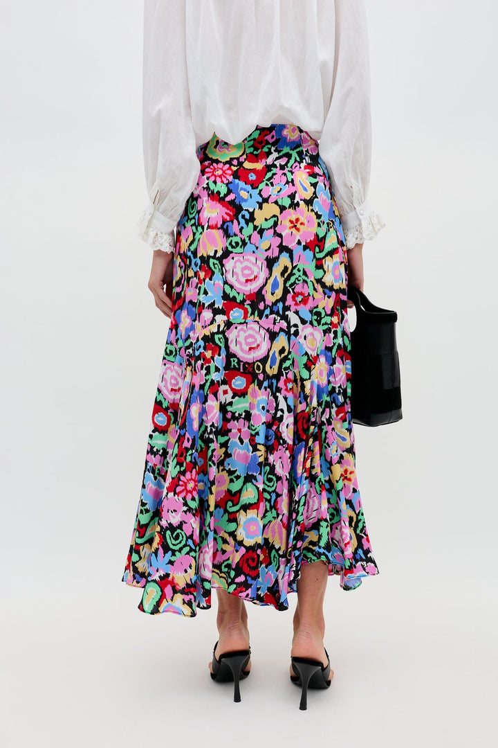 Libbie Midi Skirt - Ikat Bloom Charcoal - Frontiers Woman
