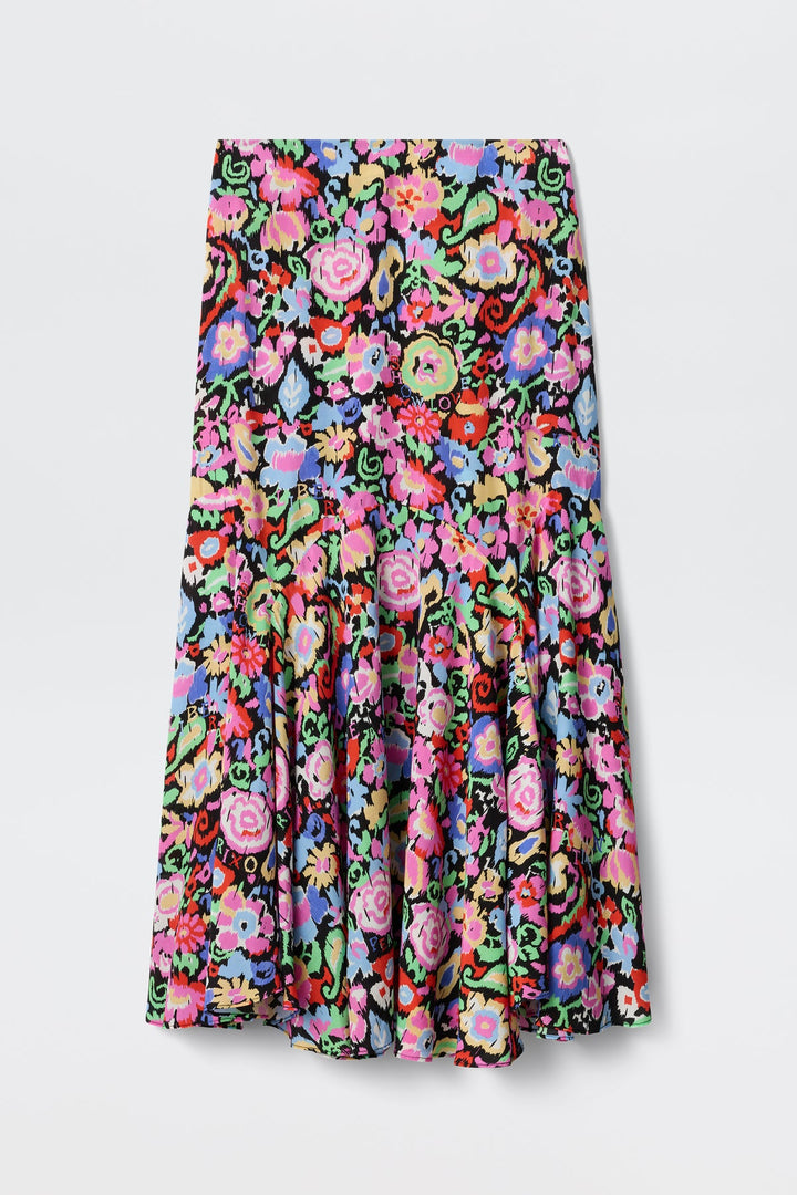 Libbie Midi Skirt - Ikat Bloom Charcoal - Frontiers Woman