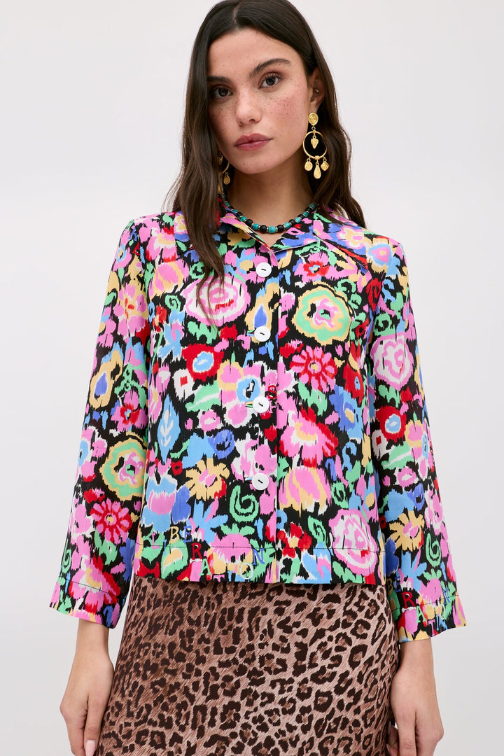 Ginette Silk Shirt - Ikat Bloom Charcoal