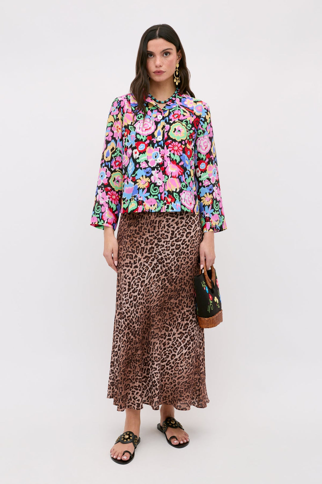 Ginette Silk Shirt - Ikat Bloom Charcoal
