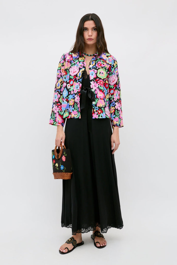 Ginette Silk Shirt - Ikat Bloom Charcoal