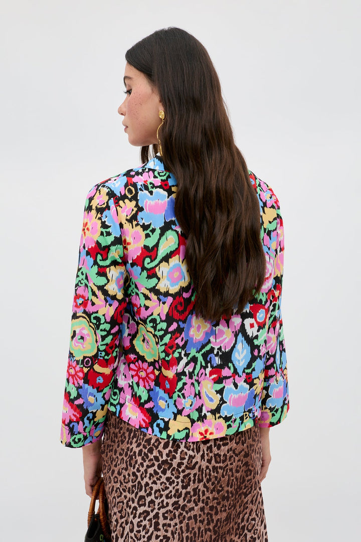 Ginette Silk Shirt - Ikat Bloom Charcoal