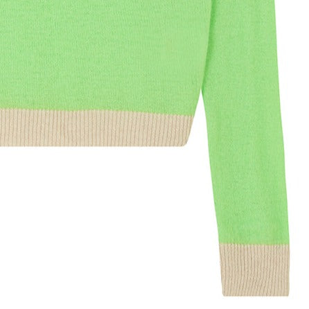 Contrast Cashmere Crew - Lime/Oatmeal
