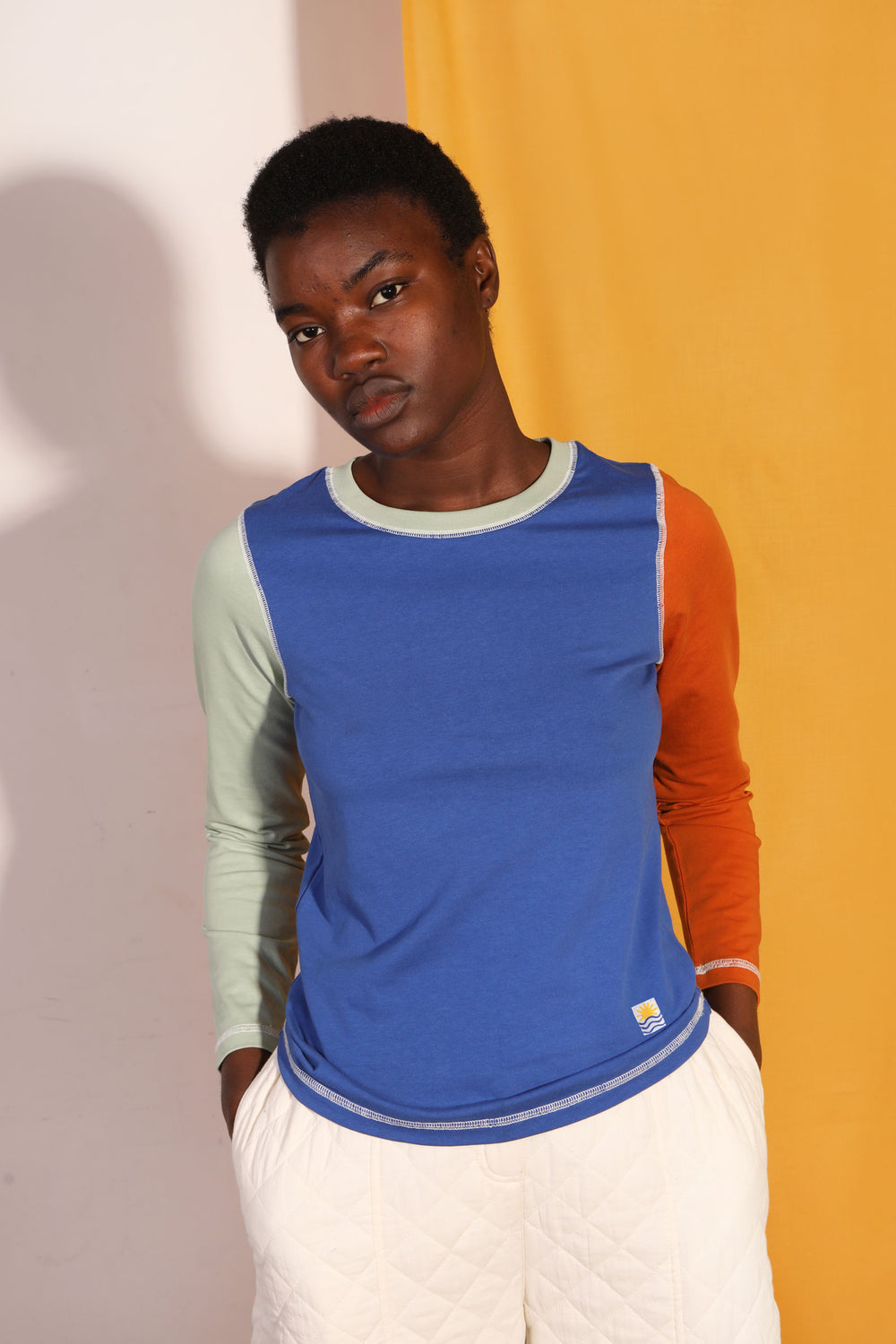 Luca Longsleeve Top - Cobalt Patchwork