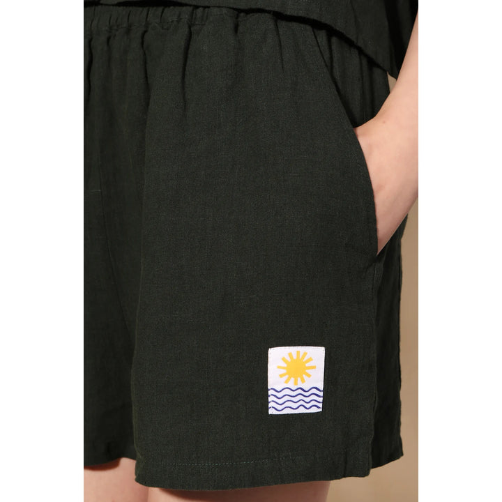 Basic Linen Shorts - Forest Green