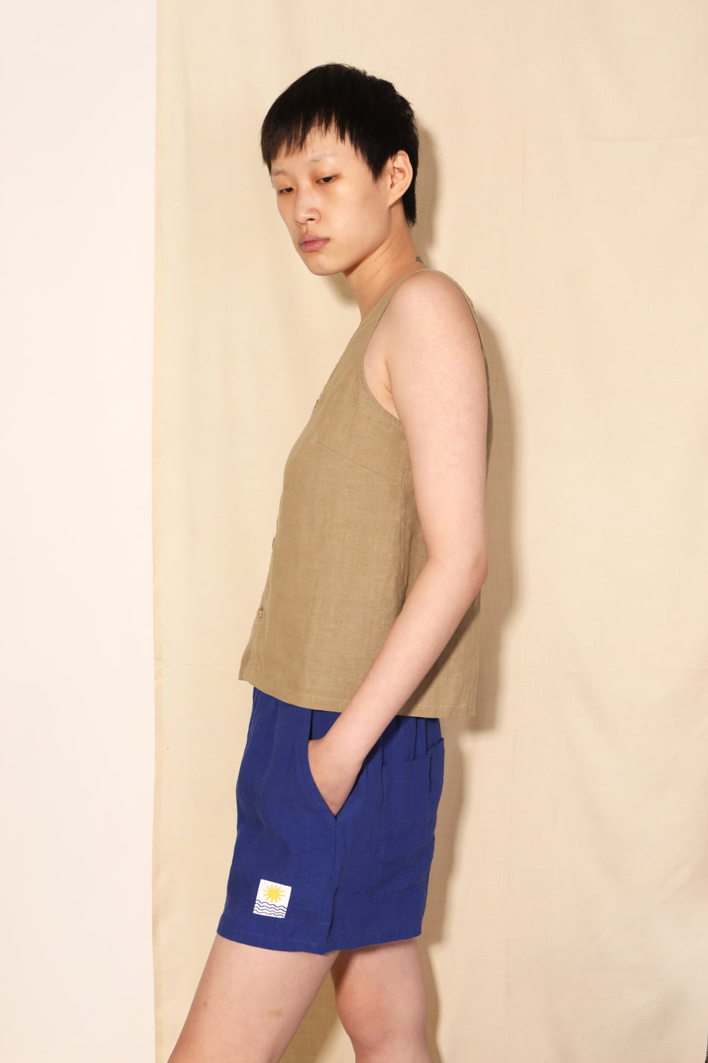 Button Front Tank - Stone