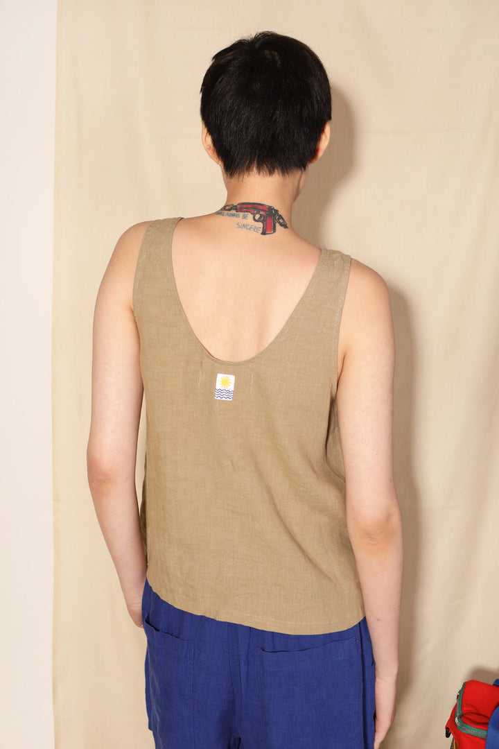 Button Front Tank - Stone