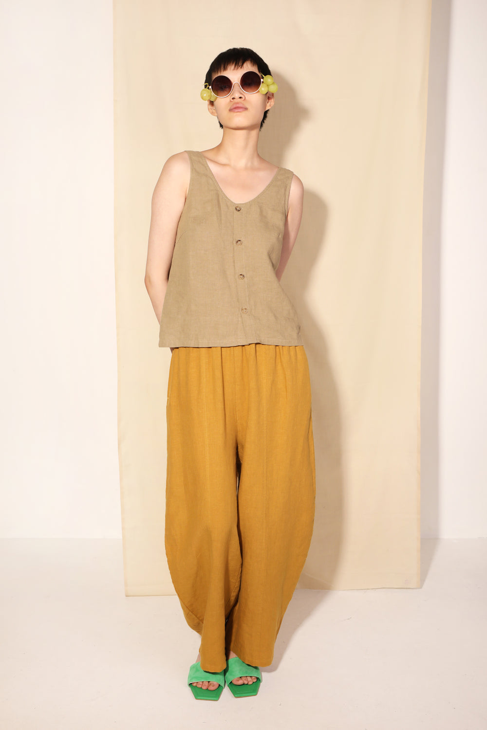 Button Front Tank - Stone