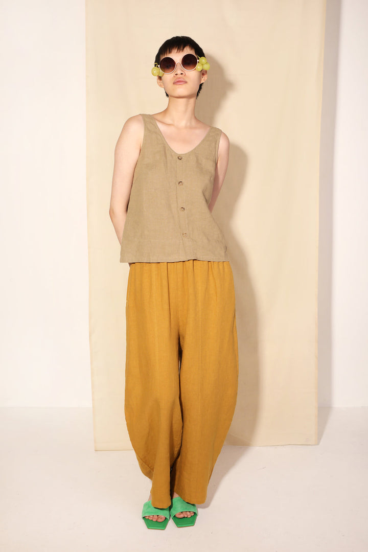 Button Front Tank - Stone