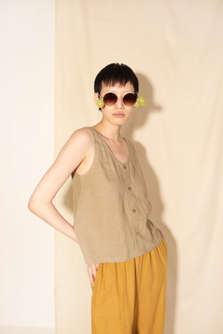 Button Front Tank - Stone