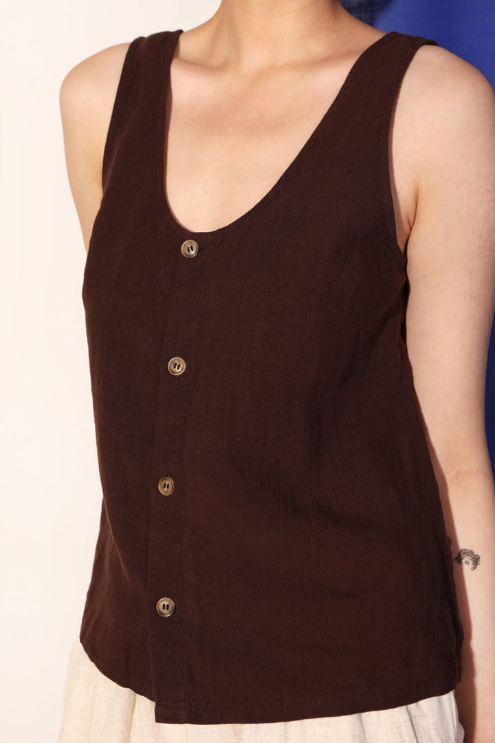 Button Front Tank - Chocolate