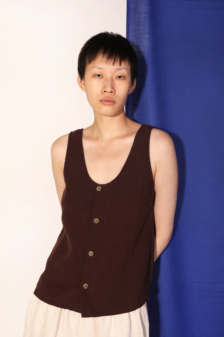 Button Front Tank - Chocolate