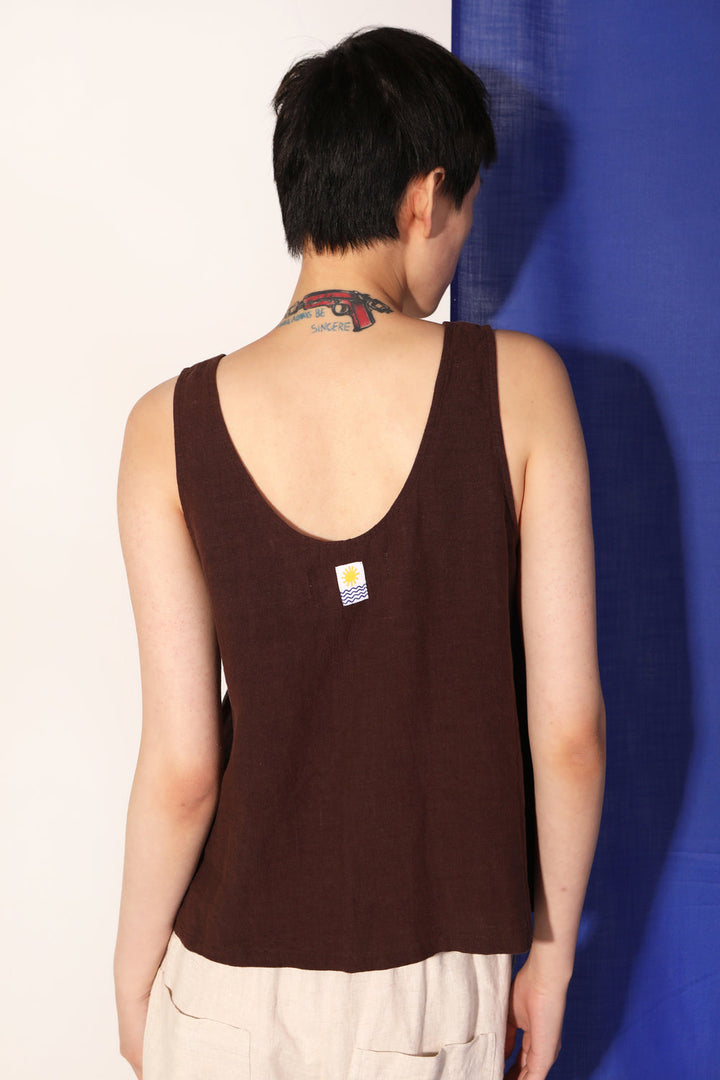 Button Front Tank - Chocolate