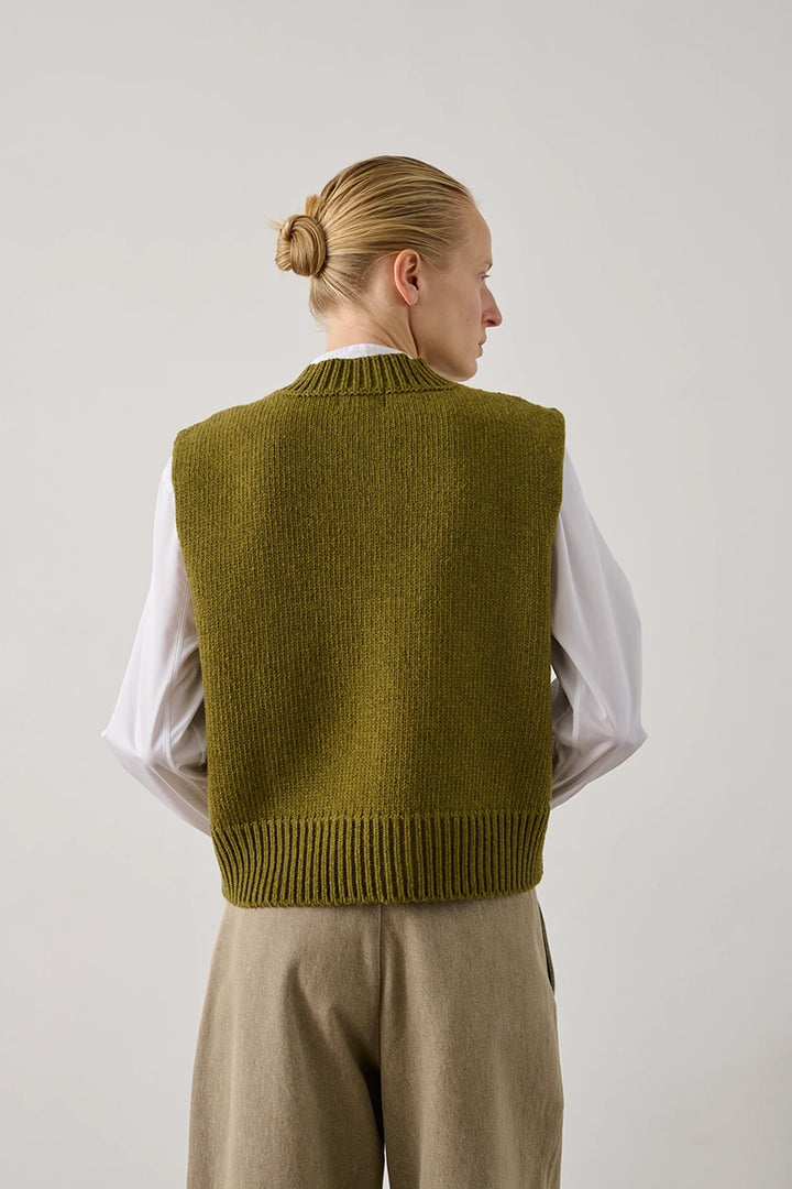 Ivana Wool Sleeveless Cardigan - Olive Green