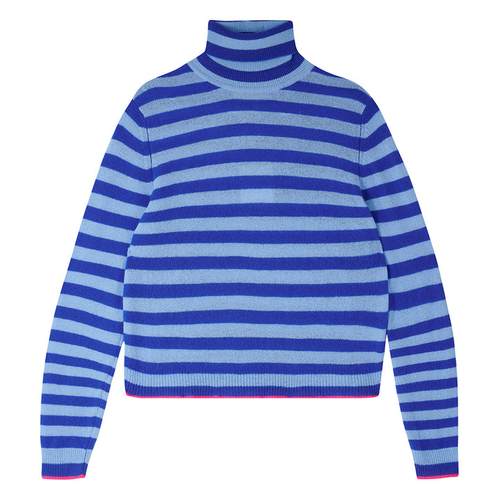 Little Stripe Roll Collar - Wedgewood/Bright Blue/Neon Pink