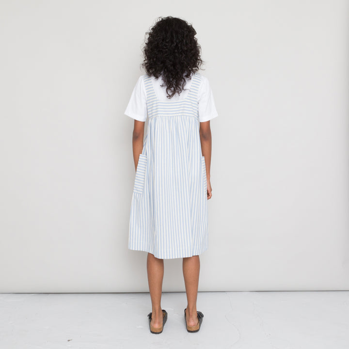 Patch Pocket Dress - Cornflower Ecru Stripe