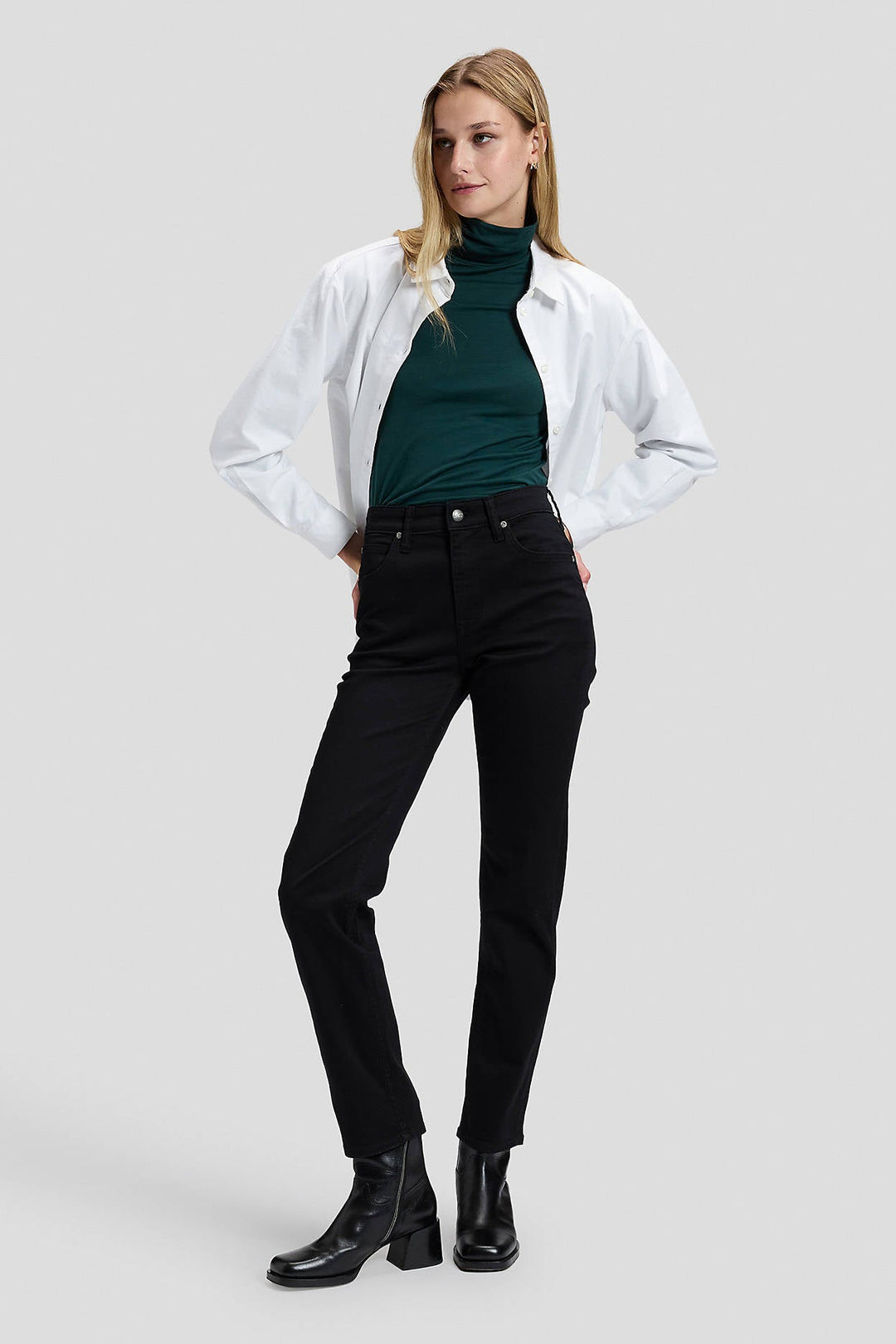 Carol High Rise Straight Jeans - Base Black