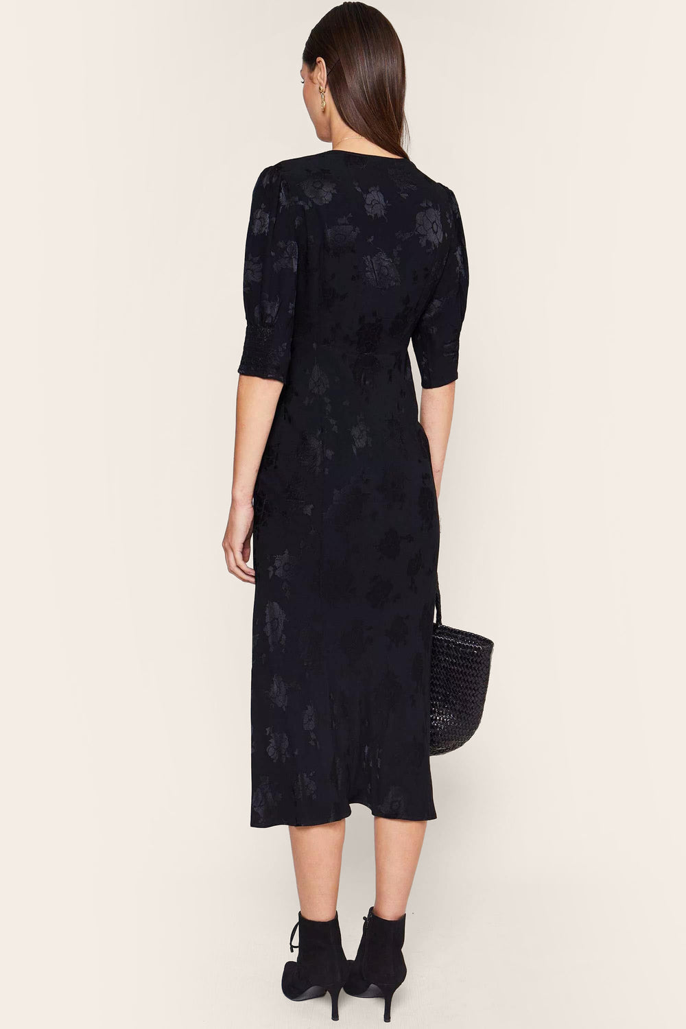 Zadie Midi Dress - Black Poppy Jacquard