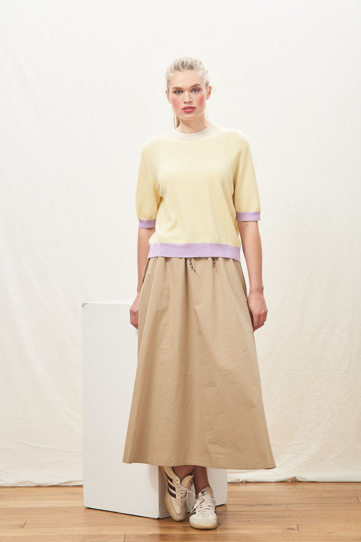 Many Contrast Cashmere T-Shirt - Sorbet/Lace/Lavendula