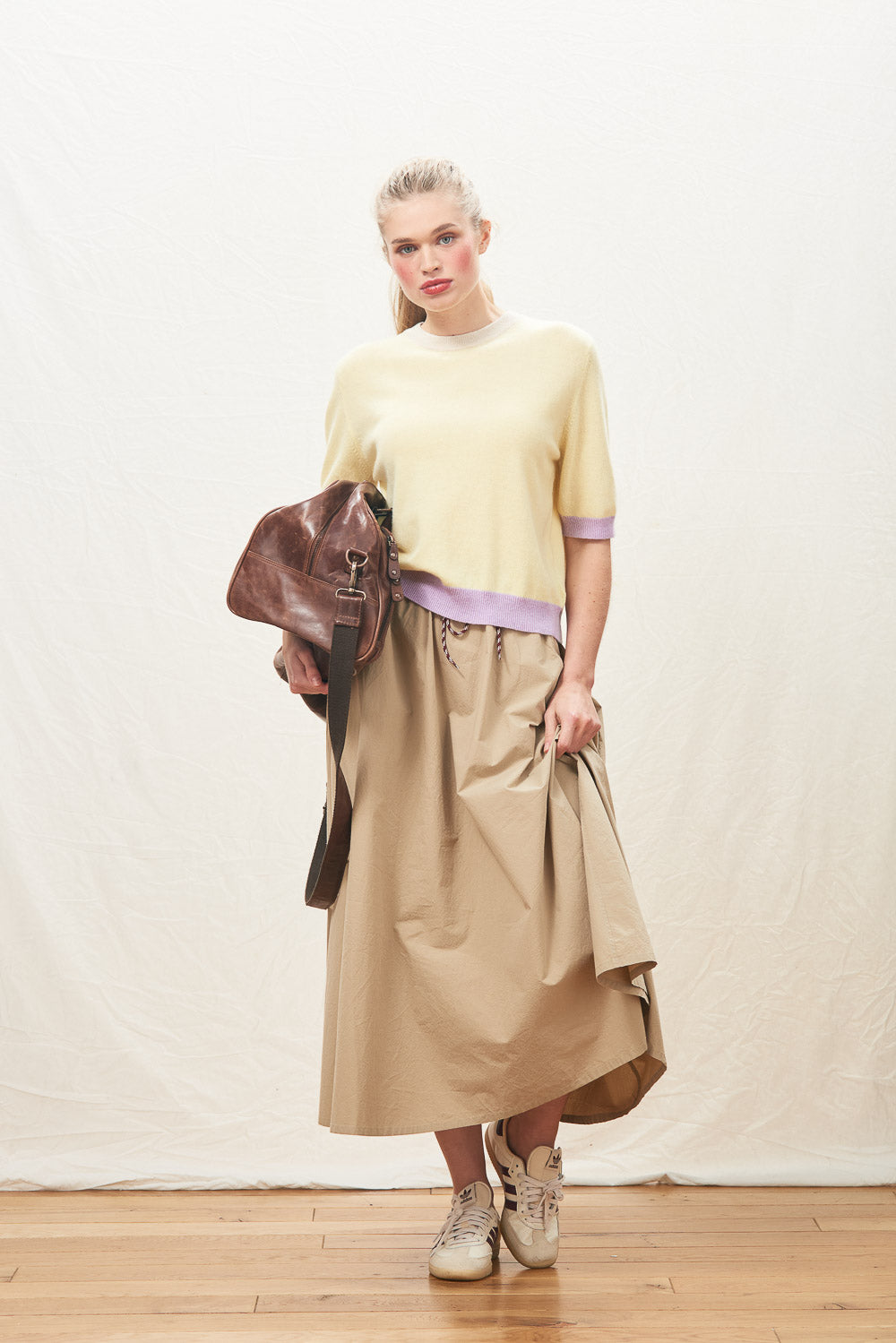 Many Contrast Cashmere T-Shirt - Sorbet/Lace/Lavendula