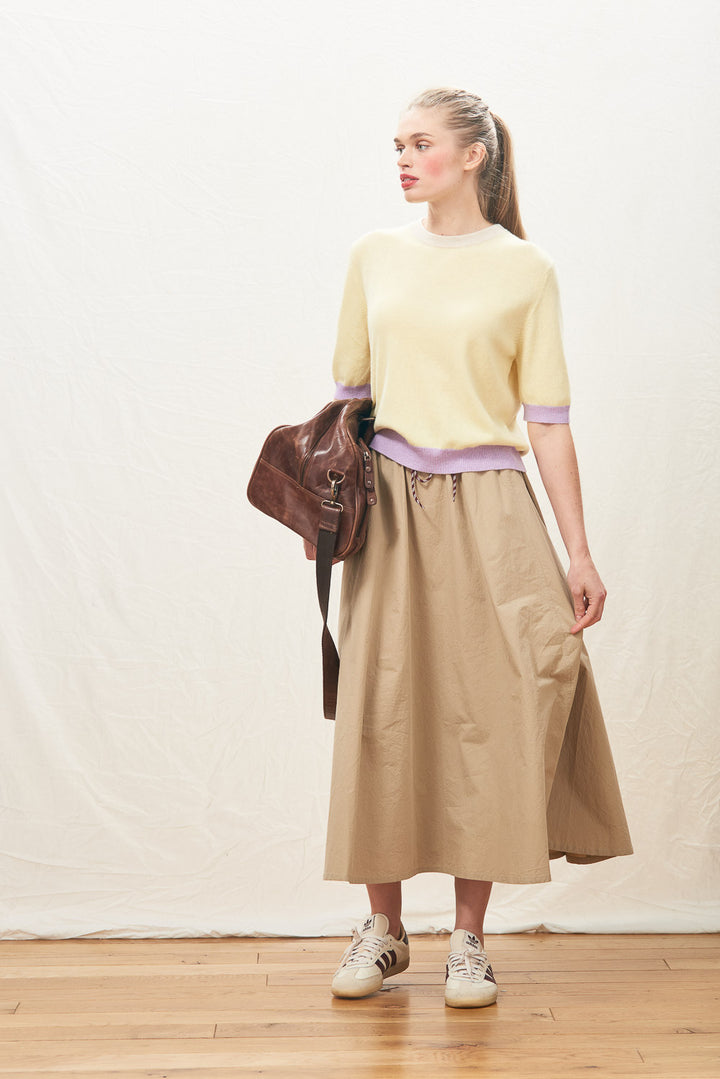 Many Contrast Cashmere T-Shirt - Sorbet/Lace/Lavendula