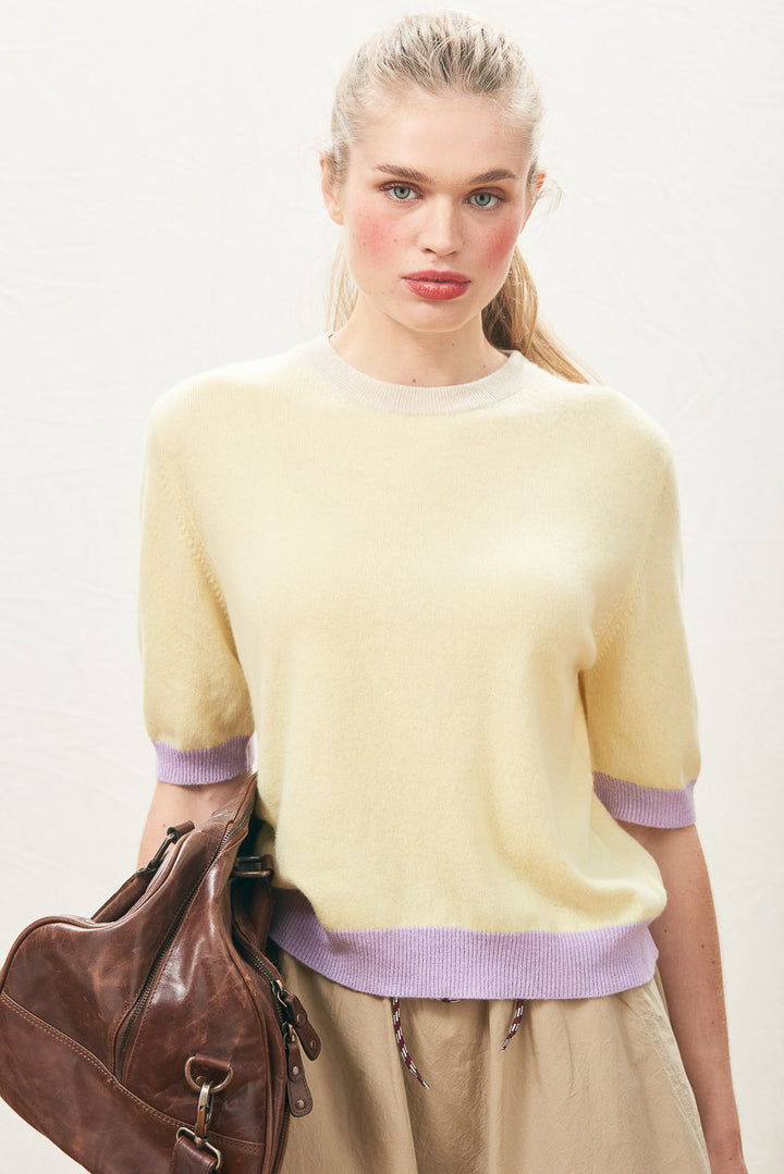 Many Contrast Cashmere T-Shirt - Sorbet/Lace/Lavendula