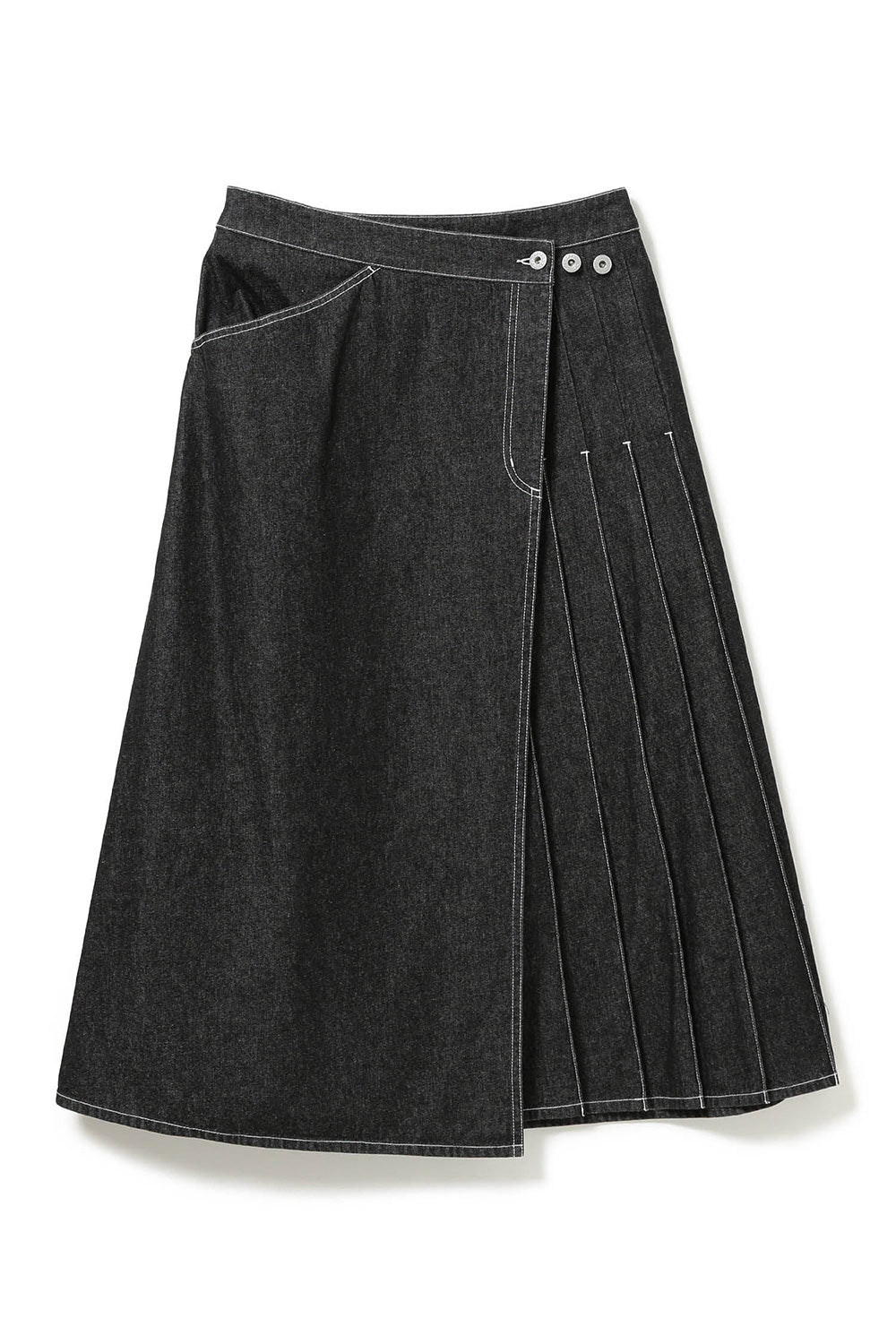 Wraped Pleated Skirt - Black Denim