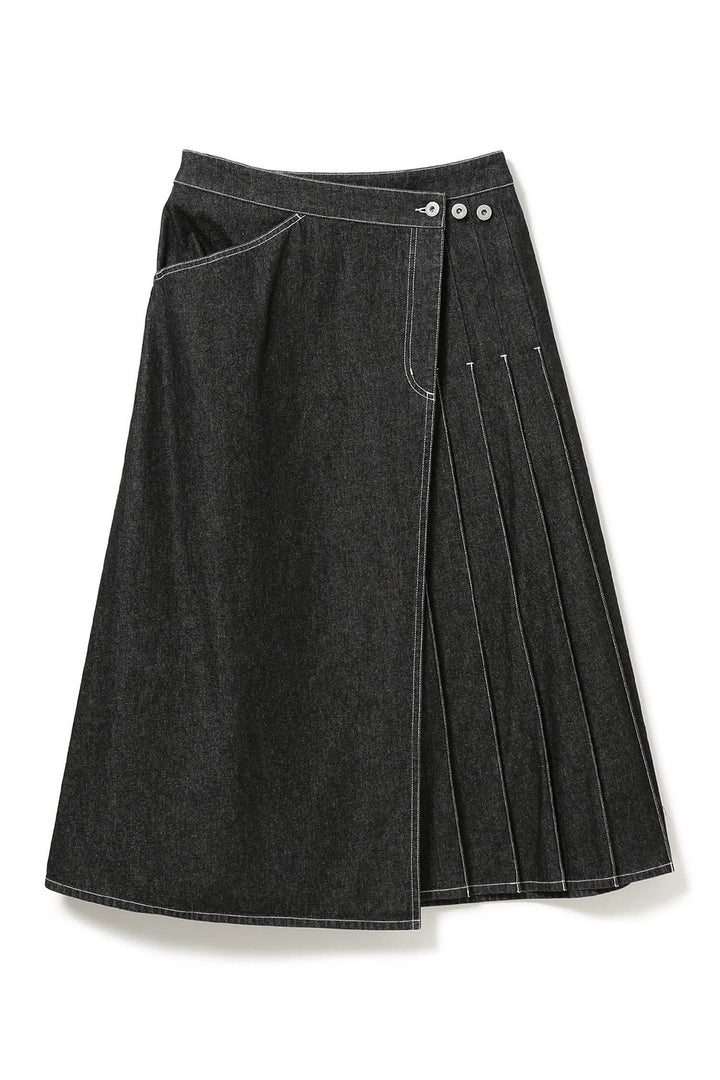Wraped Pleated Skirt - Black Denim
