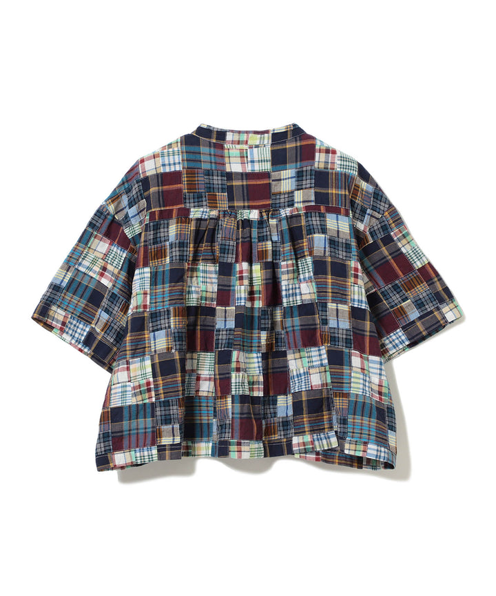 Patch Work Short Sleeve Top - Blue Multi - Frontiers Woman