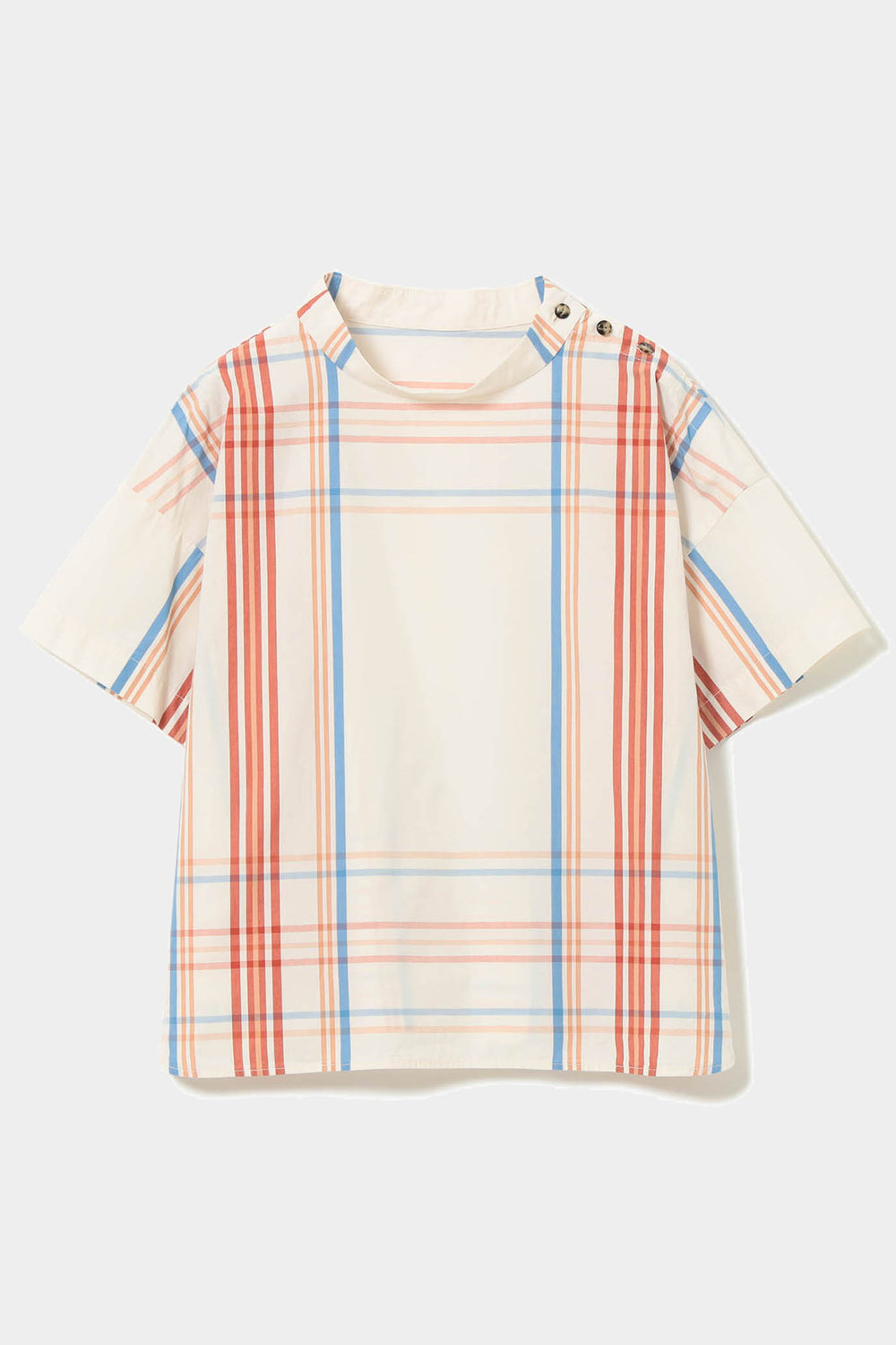 Big Tartan Short Sleeve Top - Ivory - Frontiers Woman