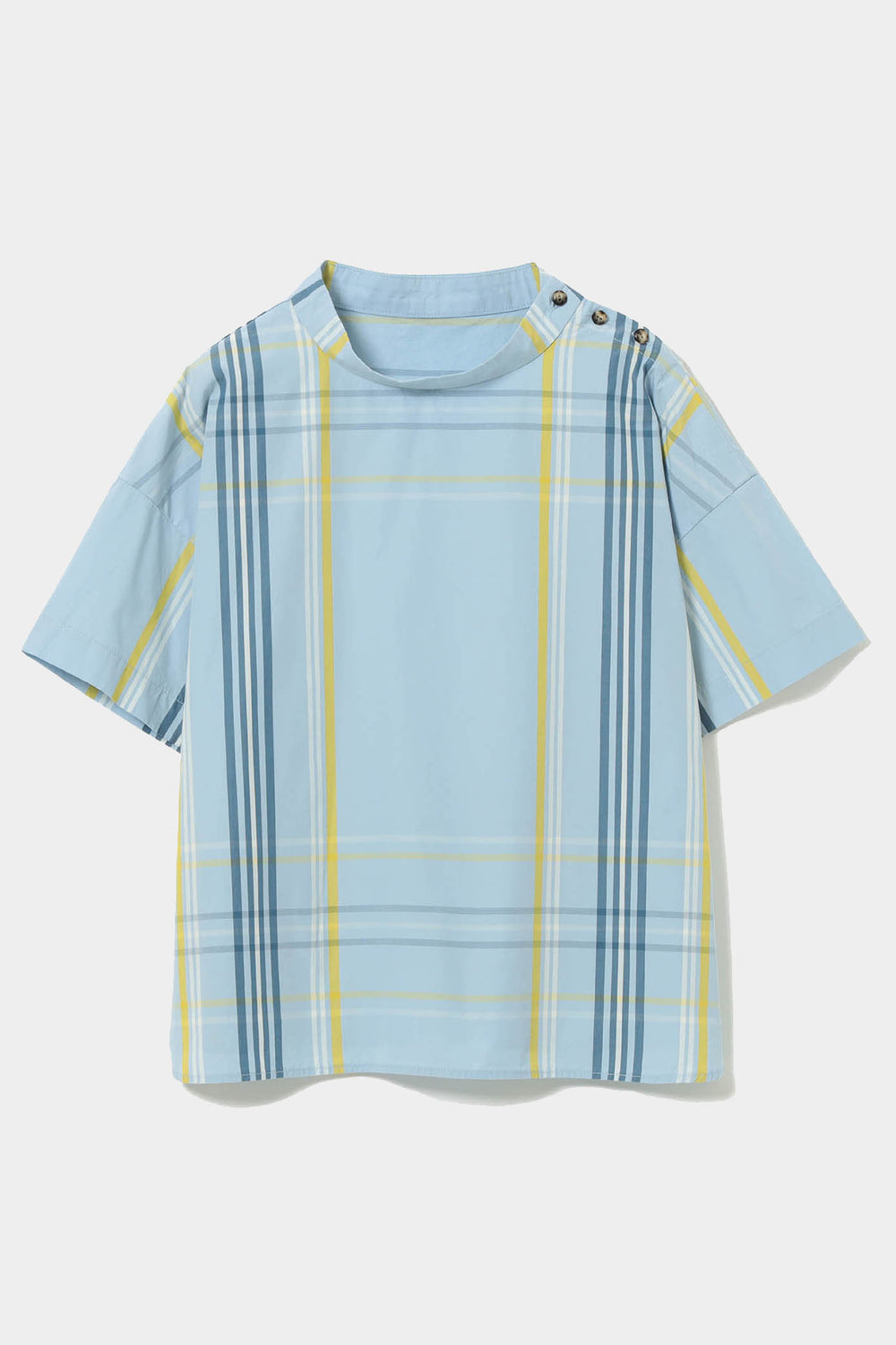 Big Tartan Short Sleeve Top - Light Blue - Frontiers Woman