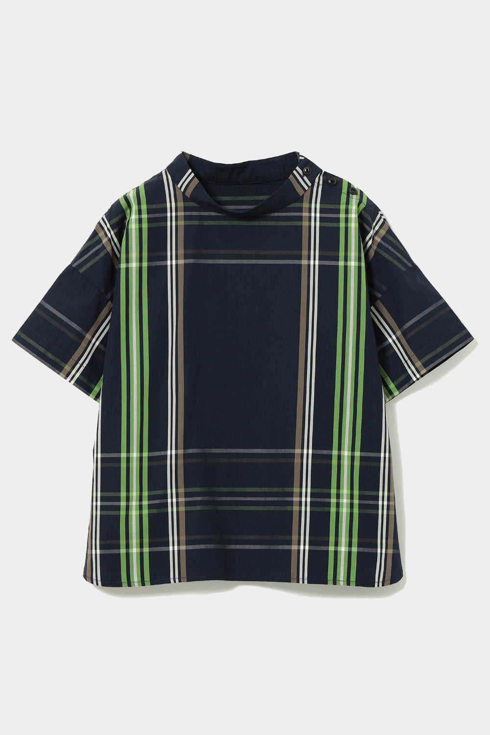 Big Tartan Short Sleeve Top - Navy - Frontiers Woman