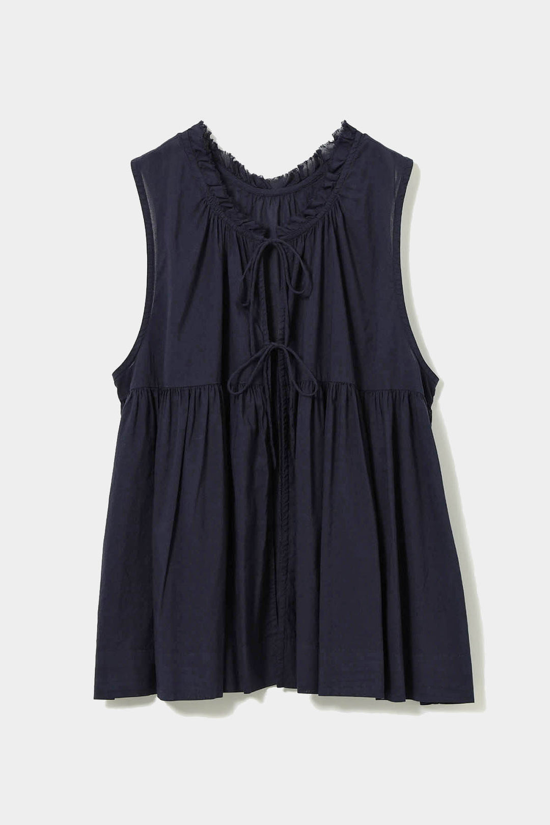 Cotton Gather Sleeveless Shirt - Navy - Frontiers Woman