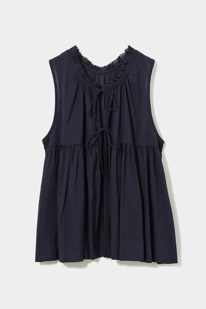 Cotton Gather Sleeveless Shirt - Navy - Frontiers Woman
