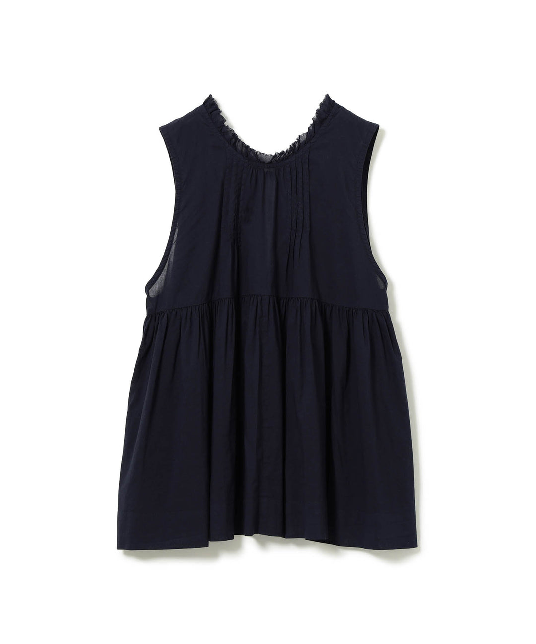 Cotton Gather Sleeveless Shirt - Navy - Frontiers Woman